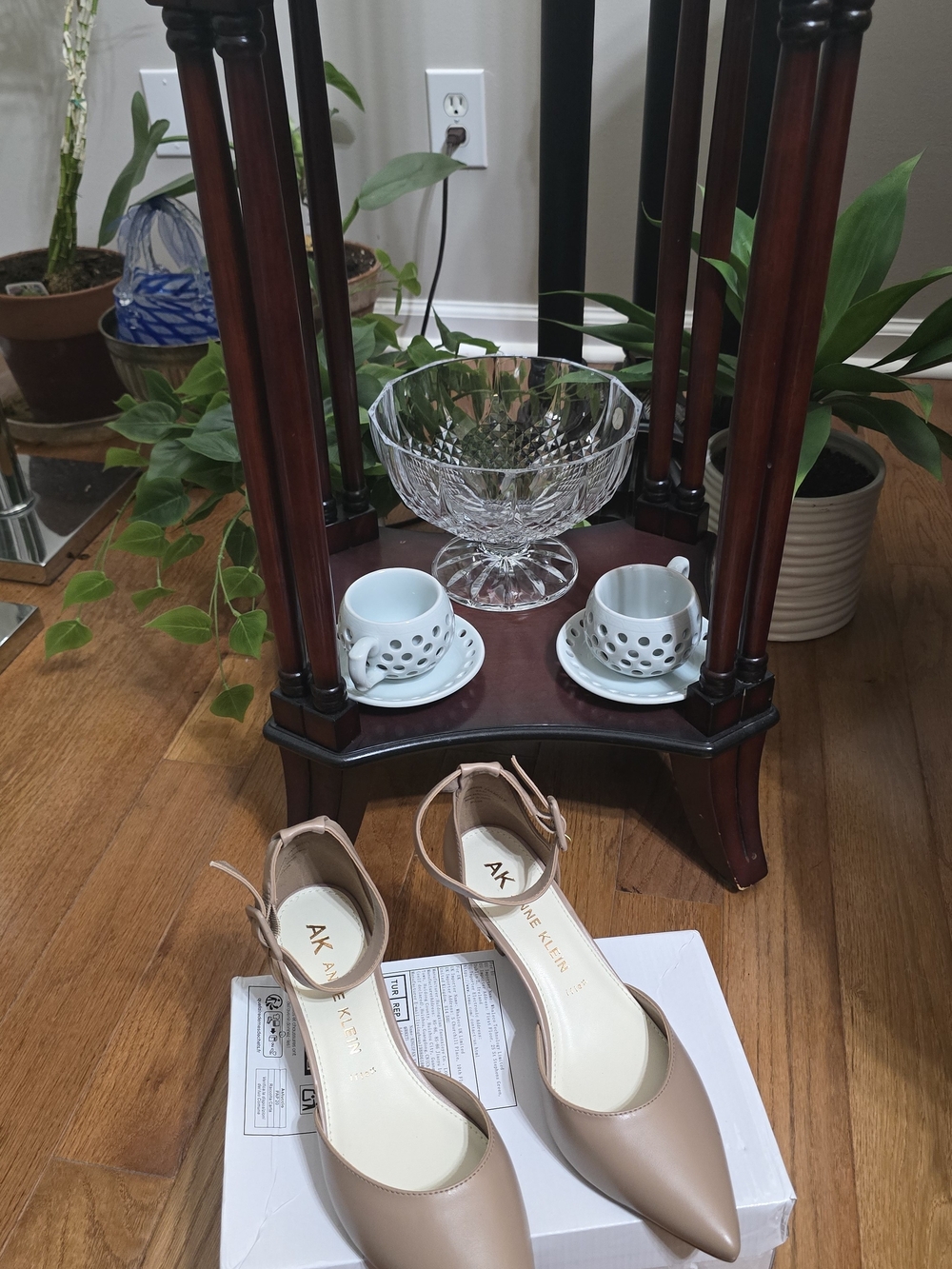 Anne Klein Nude/Tan Pointed Toe Ankle Strap Heels